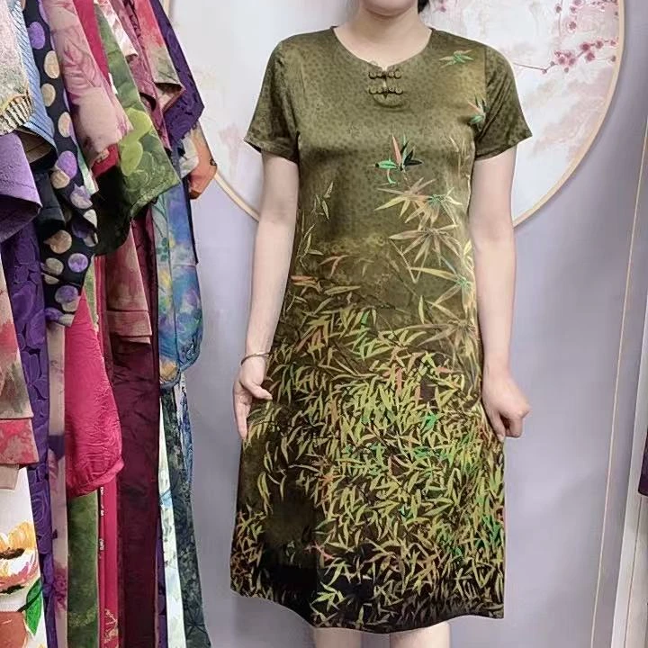 【秋香竹旗袍】2025夏季妈妈装高端连衣裙气质中年女装优雅过膝长裙