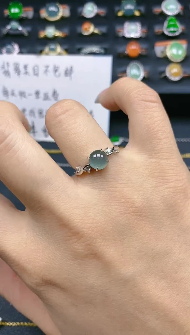 翡翠戒指银S925镶嵌天然翡翠