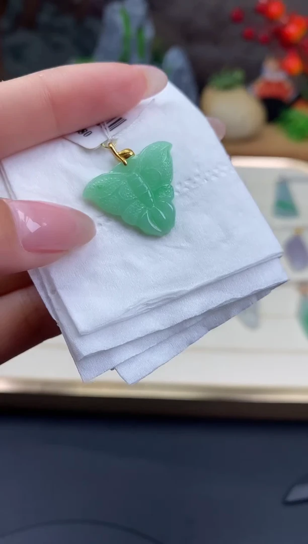 吊坠(不含链)18K金镶嵌翡翠蝴蝶18K金扣镶嵌@@CMT
