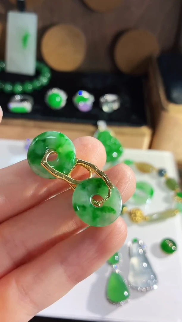 银S925镶嵌翡翠耳饰耳饰