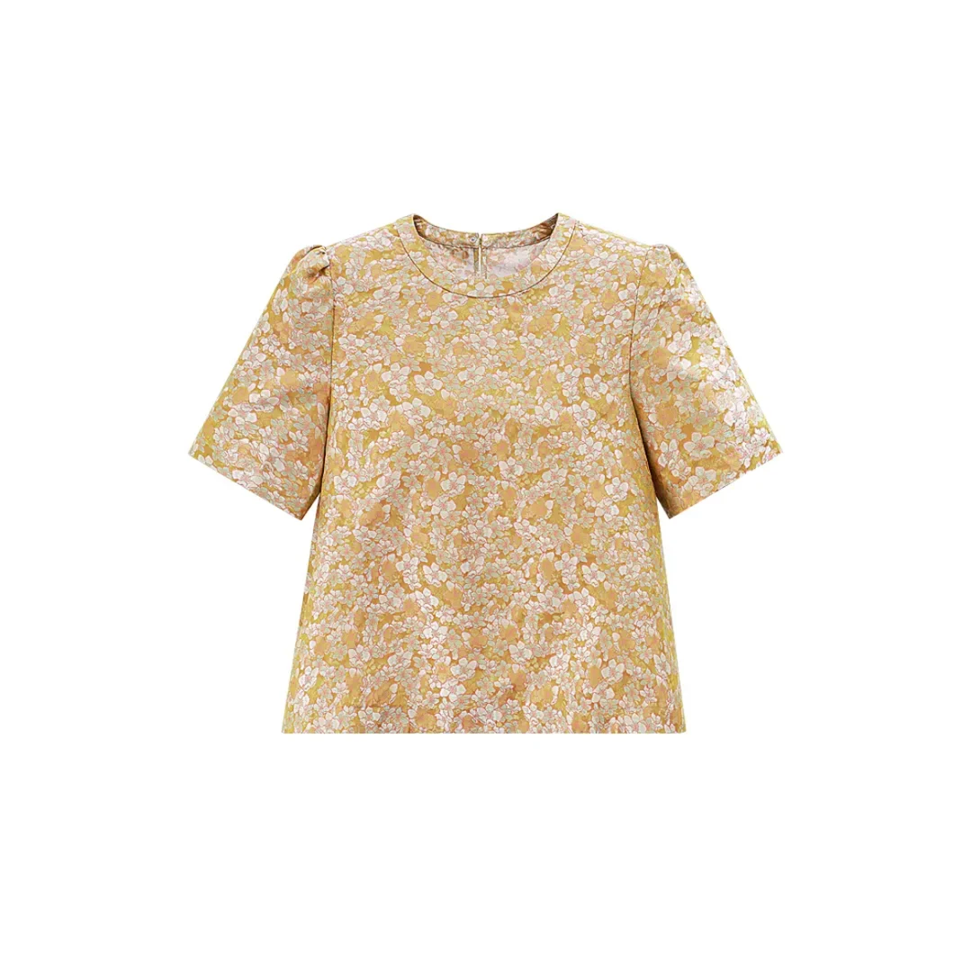 【繁花】2025夏季新款短袖夏日修身百搭女人味桑蚕丝宝相花上衣