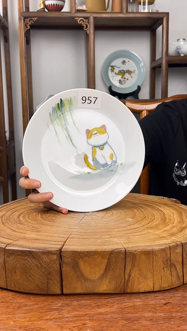 瓷片景德镇手绘釉中彩（食品级）斜边圆盘957