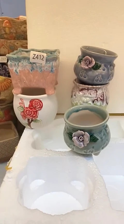 @@陶瓷多肉花盆C15花花世界5件套