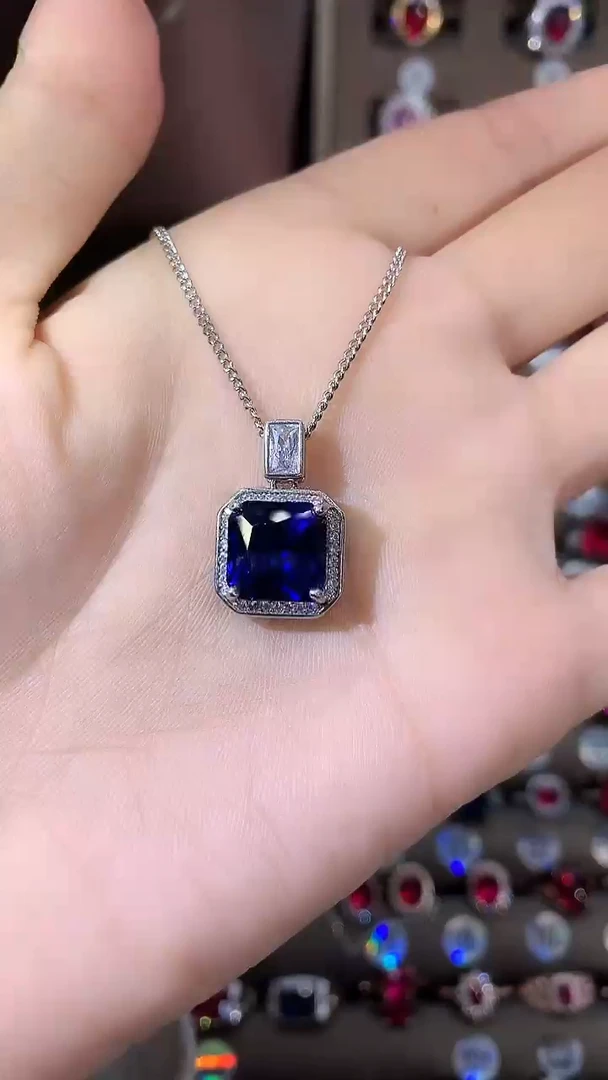 无坠链均925银皇家蓝色吊坠