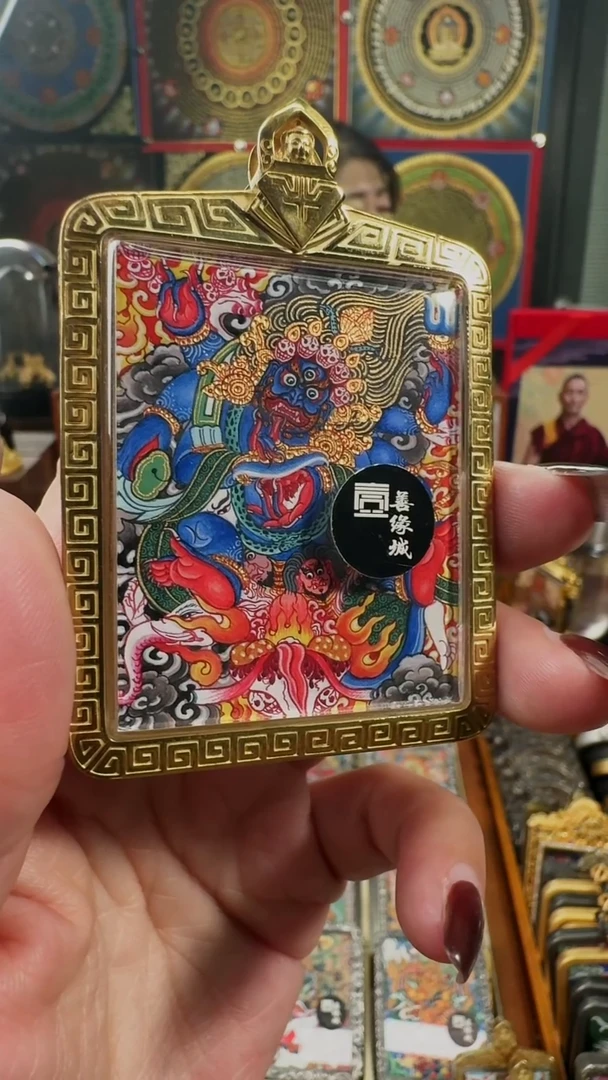 吊坠壹善缘城手绘唐卡黑六臂
