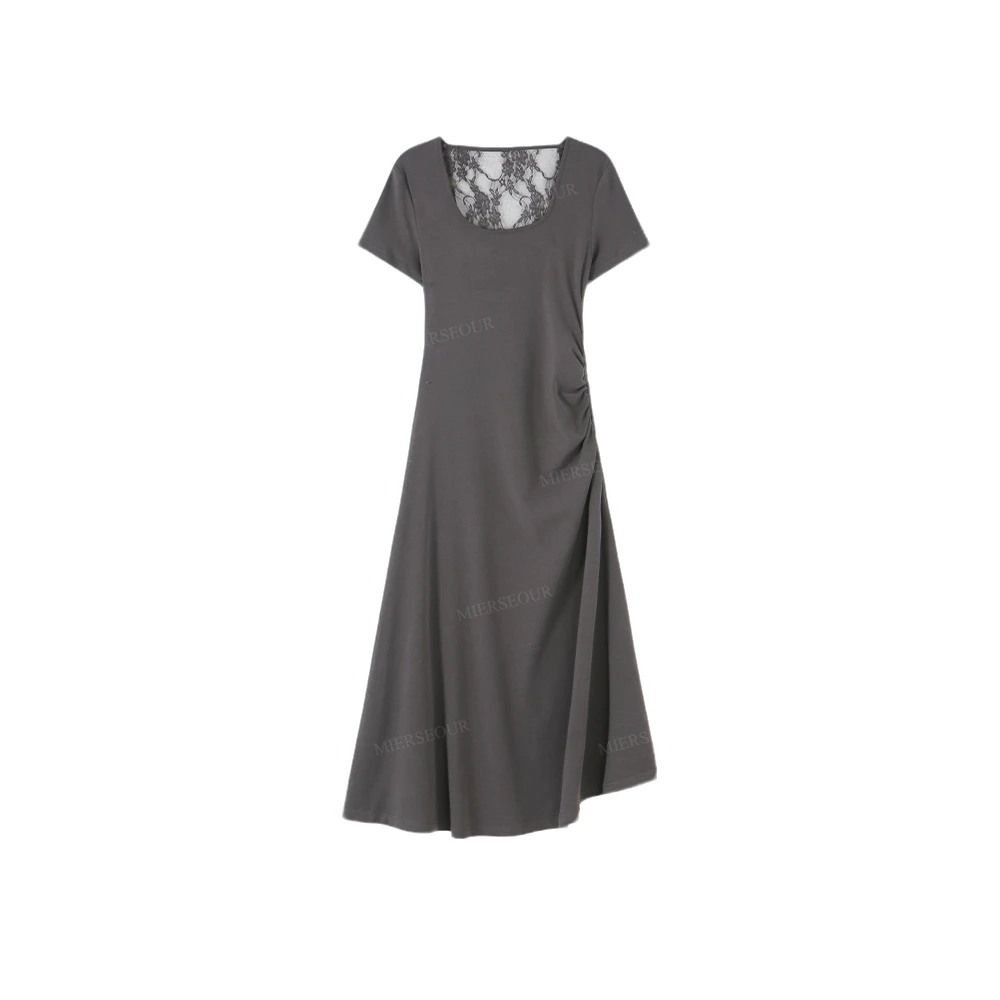 【封后轻奢设计】【舒适曲线】高级感纯色后背蕾丝修身连衣裙1571