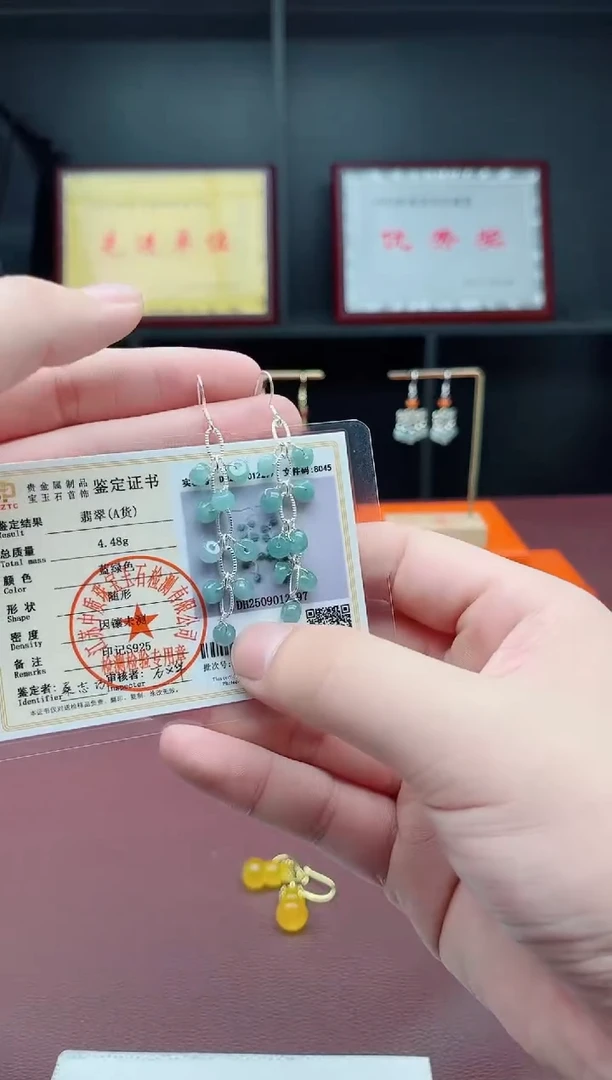 银S925镶嵌翡翠耳饰911