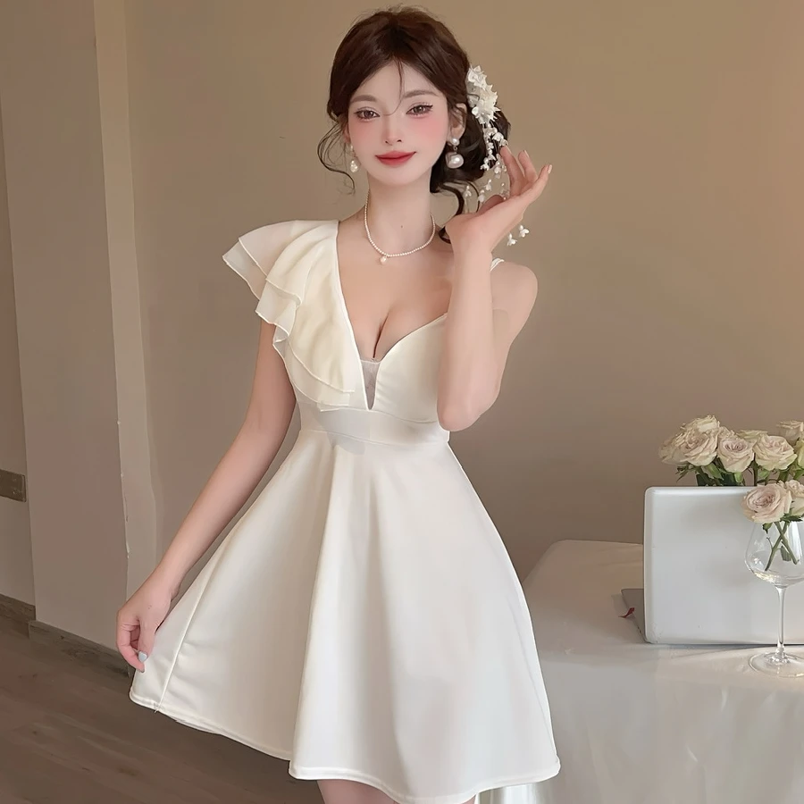 夜总会性感连衣裙低胸v领足浴工作服女显瘦美容师桑拿按摩技师服.