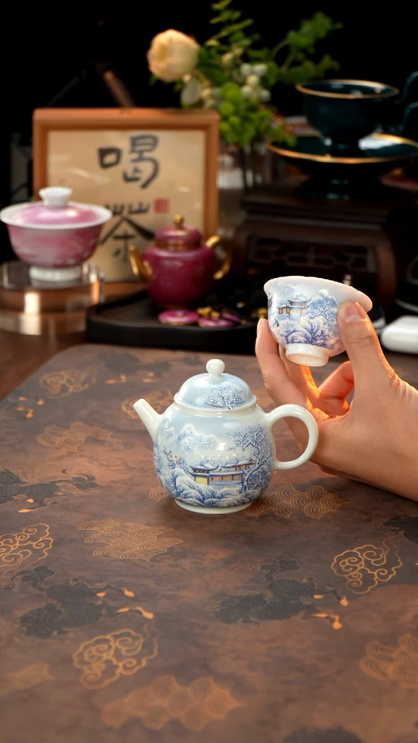 丰瑶陶瓷蓝宝石雪景壶加雪景杯子