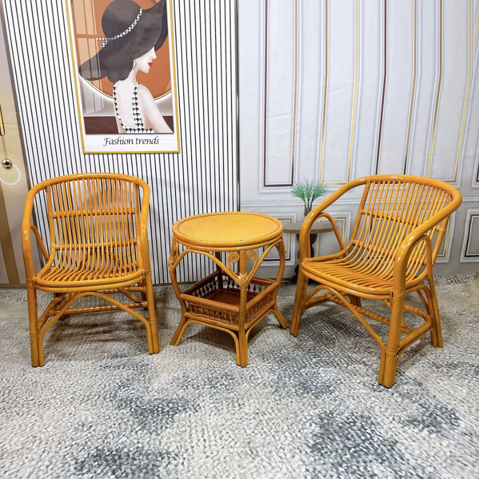 江南藤艺家用阳台休闲椅户外藤桌椅中式田园靠背椅印尼藤编扶手椅