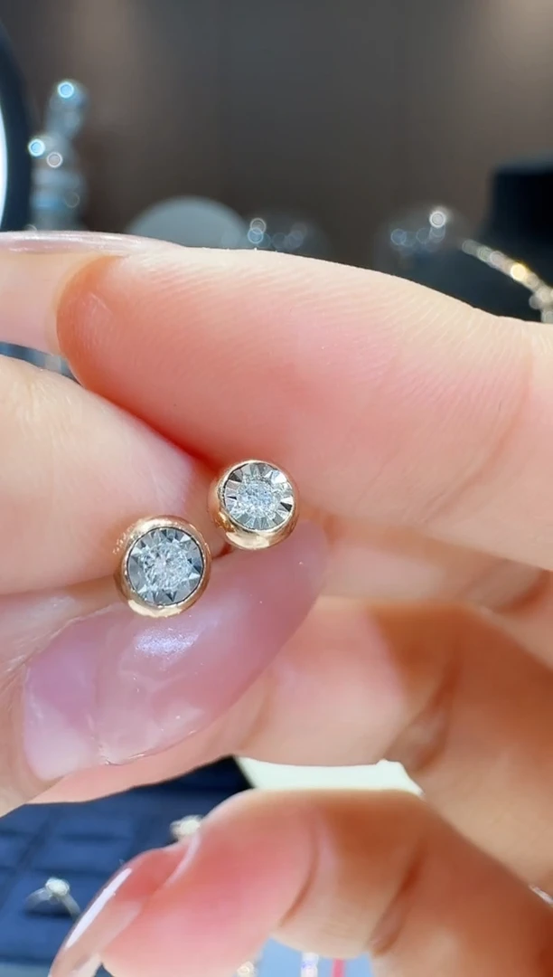 【闪购商品】钻石耳钉18K金镶嵌泡泡耳钉玫瑰金