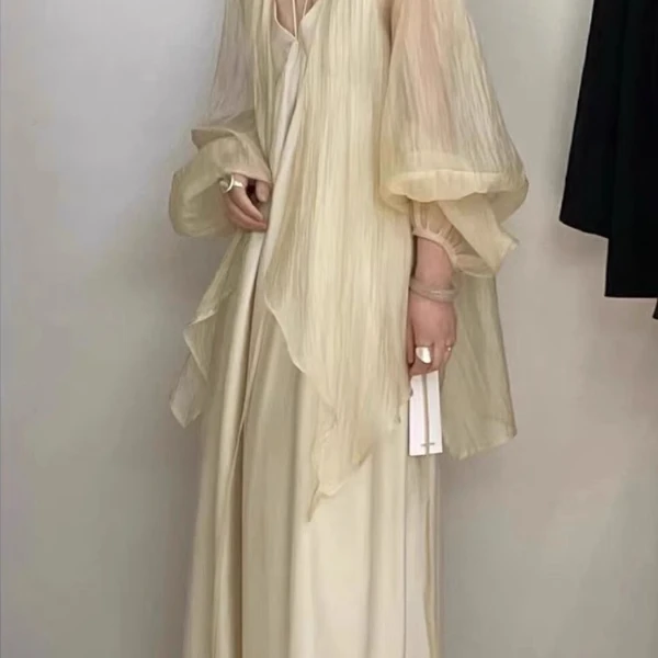 不规则绑带防晒衣女夏季裙子加外搭披肩开衫外套透气薄纱衫一套