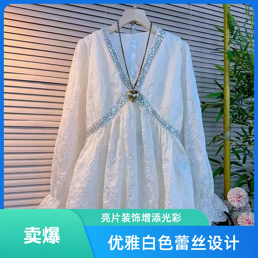 2025春季新款大码胖MM白色肌理感小众设计感精致轻奢小香风蕾丝衫