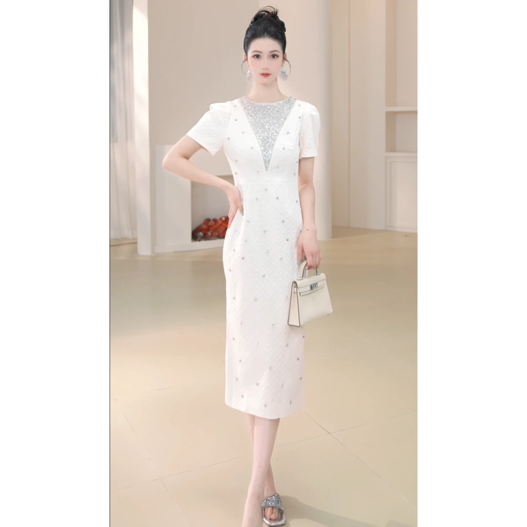 51383显瘦气质轻奢夏季复古长款修身名媛优雅宴会时尚连衣裙