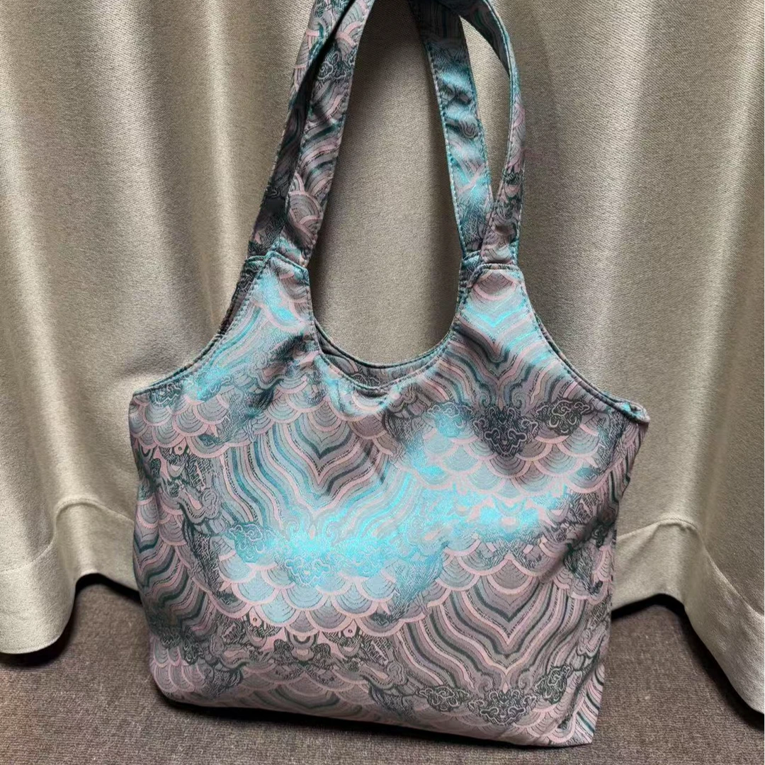 （粉蓝海浪包）新中式国风单肩包30*30