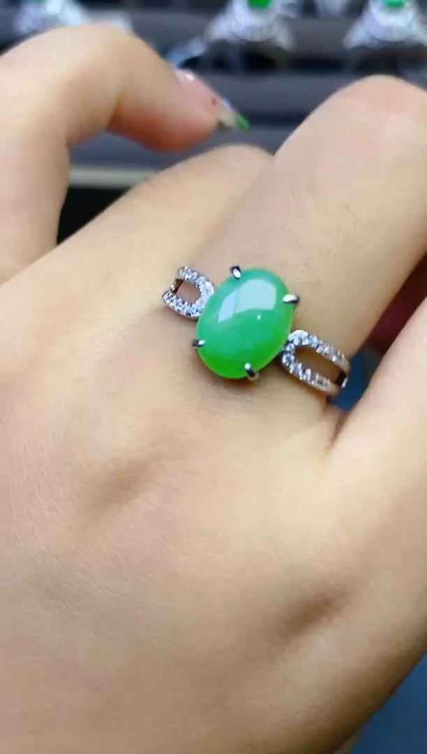翡翠戒指银S925镶嵌百内无证书