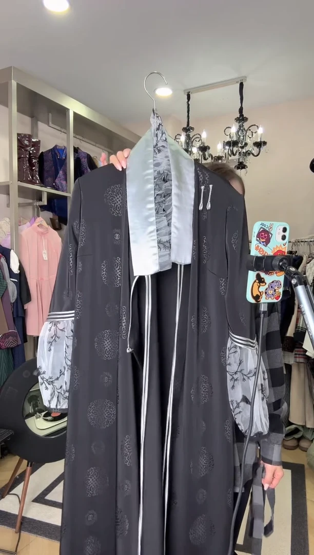 斜肩款【希贵蒙古袍】18 黑色重工网纱传统袍130以内