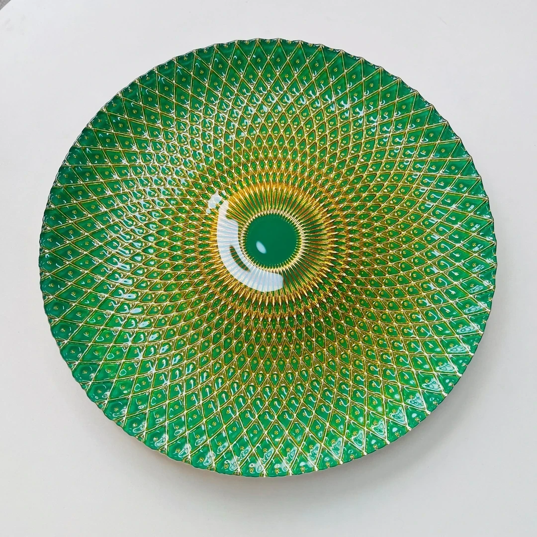 孔雀绿圆盘盘子 电器FYX