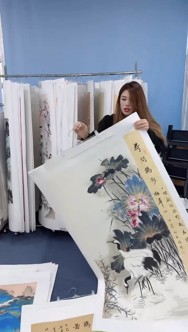 国画荷间鹤影同类型随机