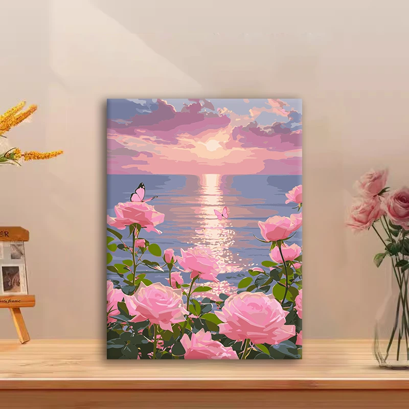 （醉美日出）diy数字油画红线条手工填涂色解压治愈丙烯装饰画