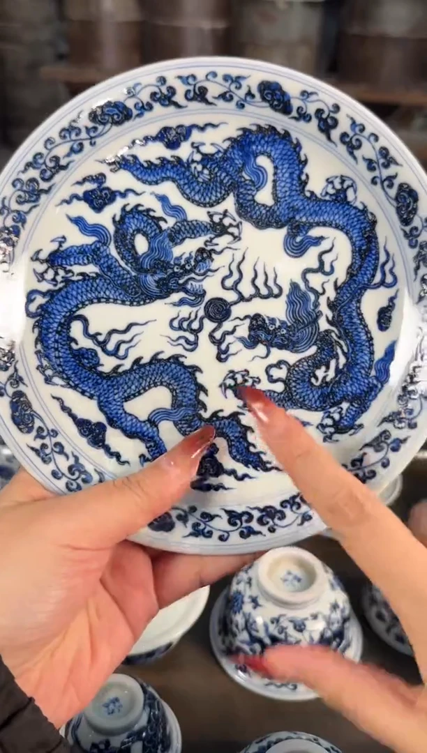 杯子陶瓷三方器合青花龙纹壶承