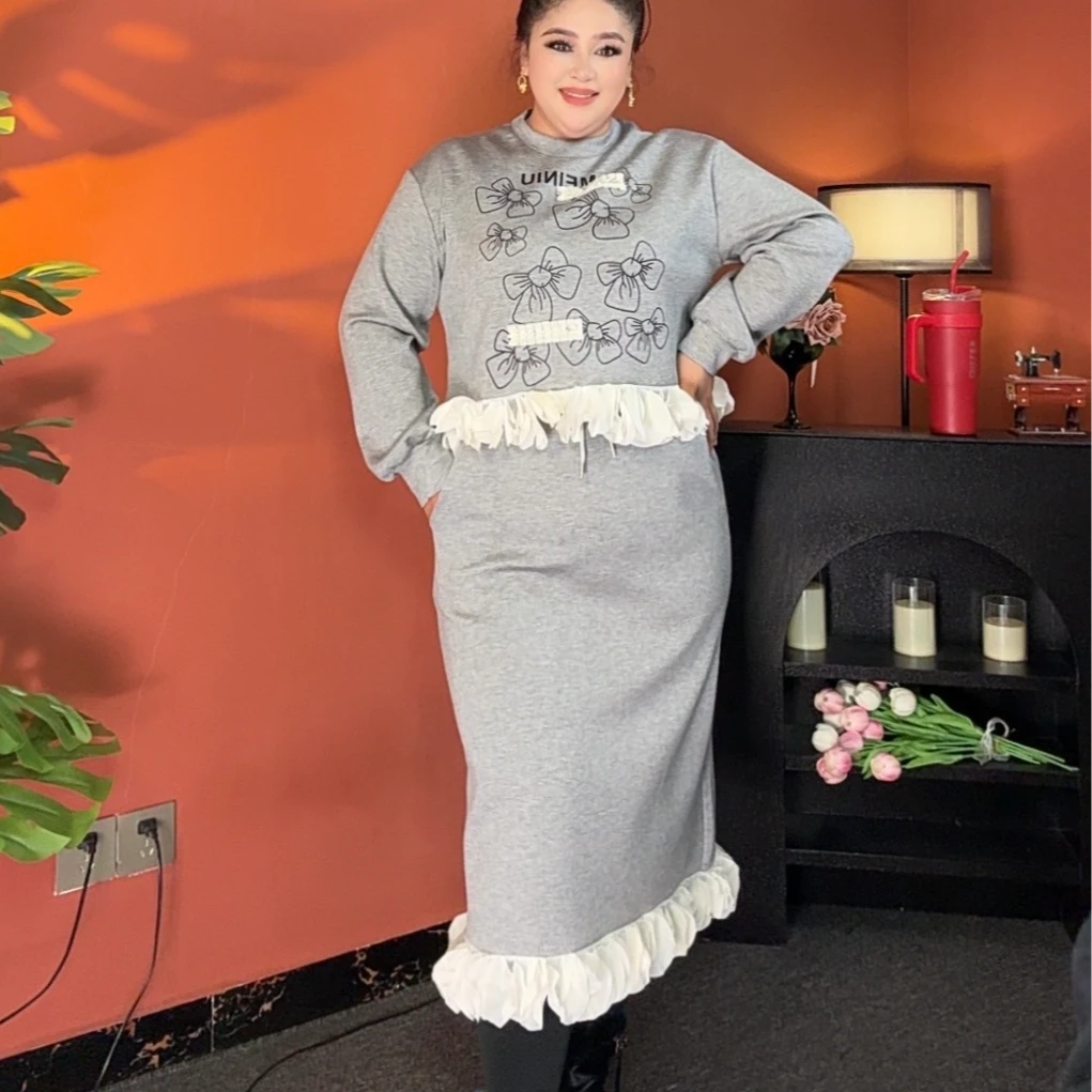 AHLIMA大码女装2025推荐款显瘦时尚休闲圆领提花宽松设计感气质