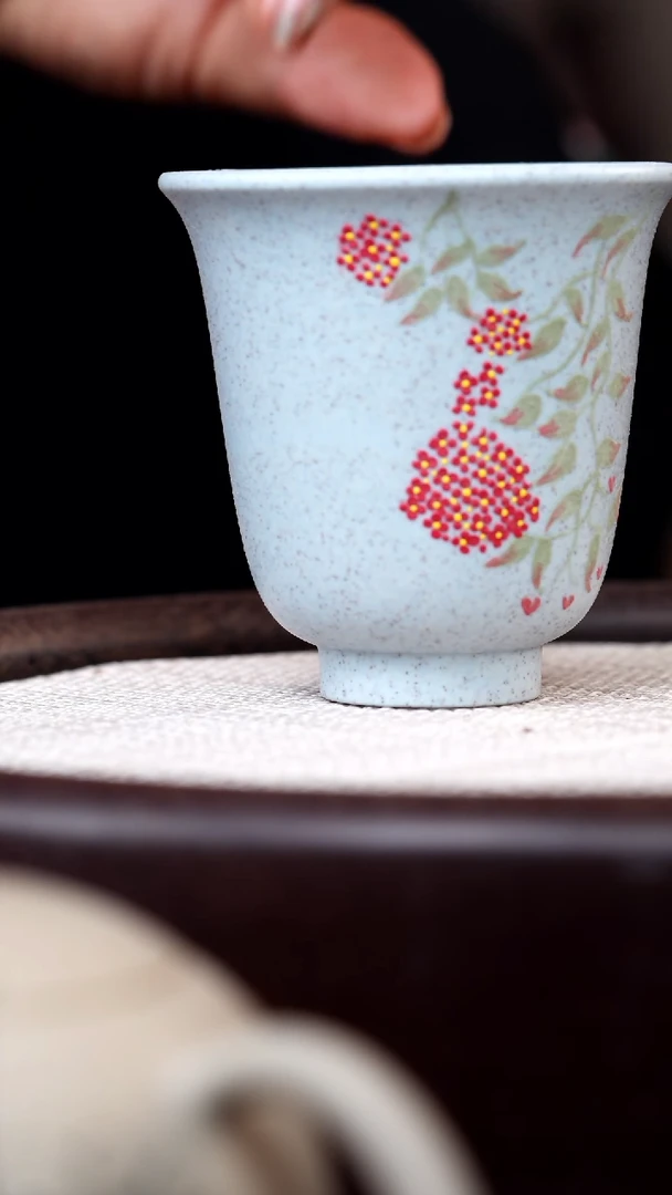 茶壶紫砂海蓝段铃铛杯泥绘绣球花