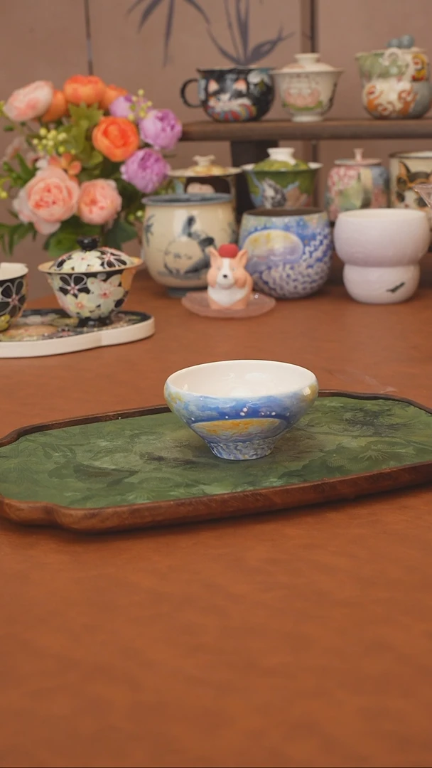 石一 炫彩水母斗笠杯