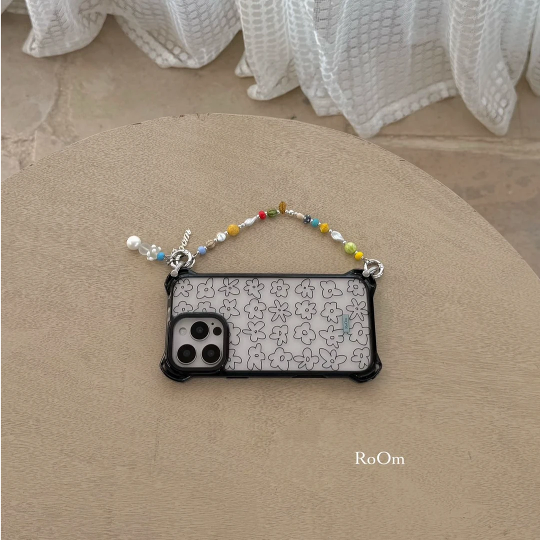 The earth room 四角防撞花花 黑线条版本 浅色手机的本命手机壳