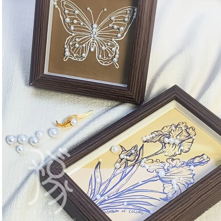 手工立体中空创意鸢尾花珍珠立体画系列相框可摆台可挂墙