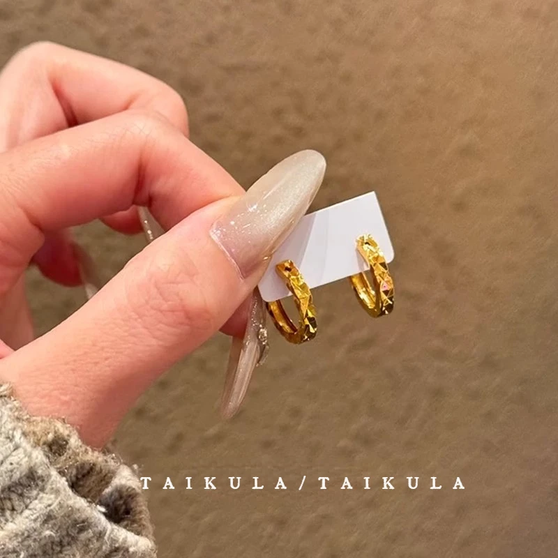 S925银针耳环2025新款爆款高级感金色碎冰冰耳圈轻奢小众精致耳饰