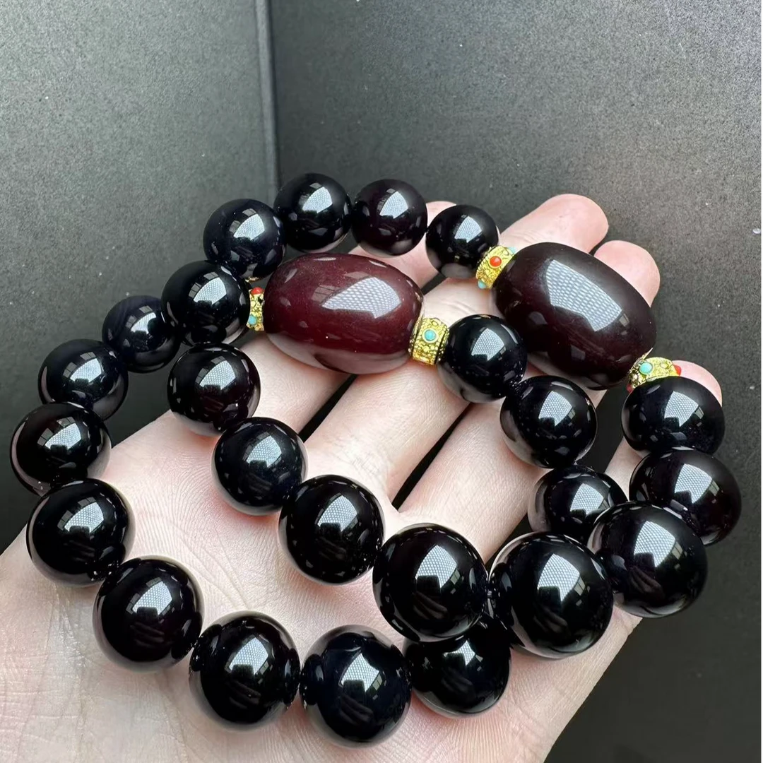 S7659暗红桖灵參珀玛瑙黑手串-多样性只发一件