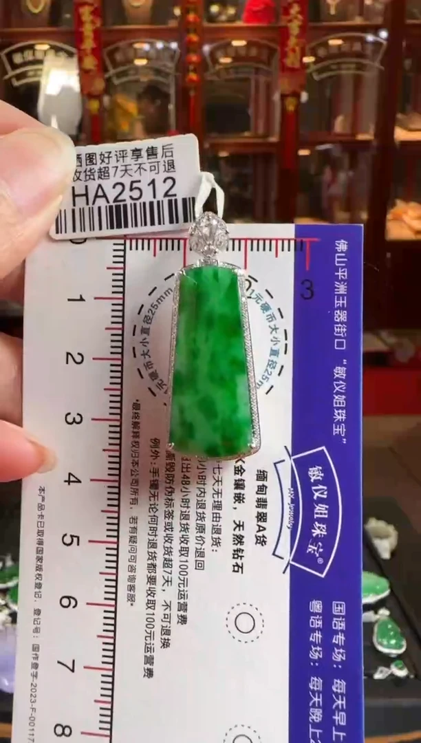 颈饰18K金镶嵌翡翠HA2512冰辣绿无事牌