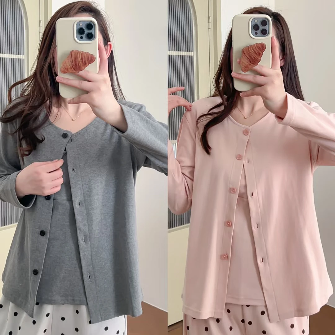 带胸垫三件套月子服哺乳喂奶家居服棉睡衣吊带孕妇家居服运动春夏