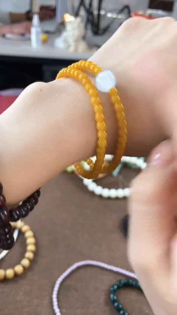 【闪购商品】白玉菩提吊坠黄珠双圈配猫眼