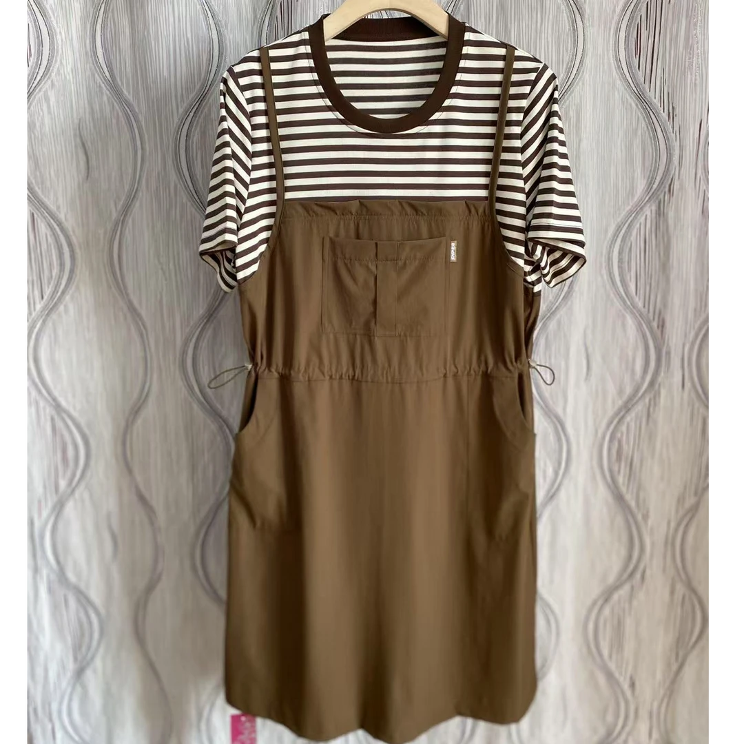 胖人坊大码女装假两件连衣裙4742   衣长108  122