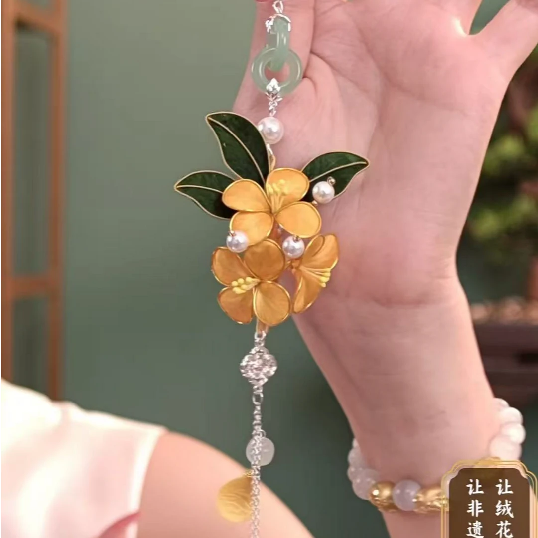 SORO苏绒【金桂曳珠】新中式非遗绒花发饰发夹胸针