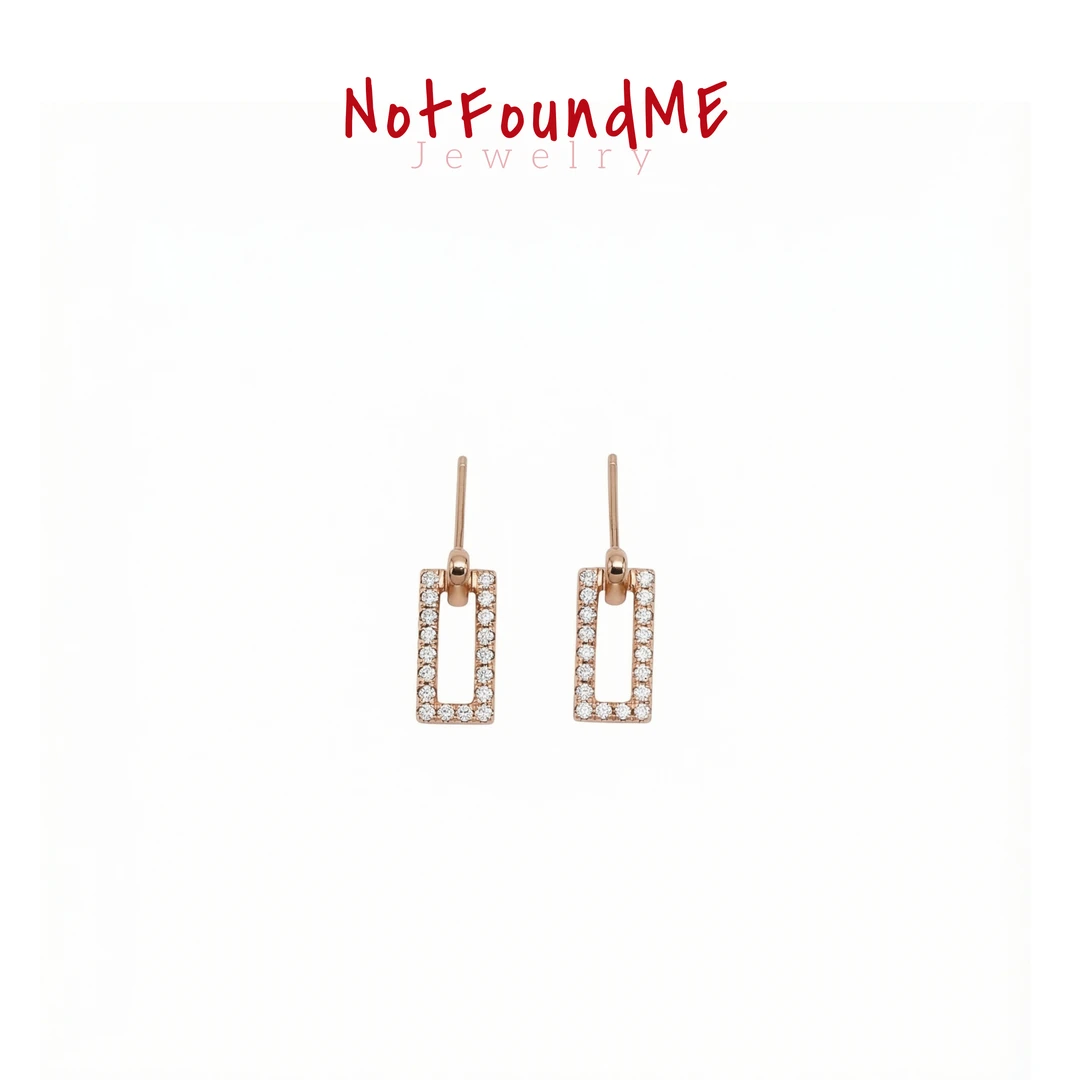 925银耳饰 「格子」简约气质精致金色满钻设计款耳钉设计款