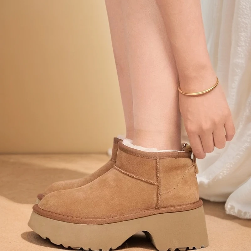 【美人鱼】冬季新款厚底增高羊皮毛一体雪地靴女款防滑保暖