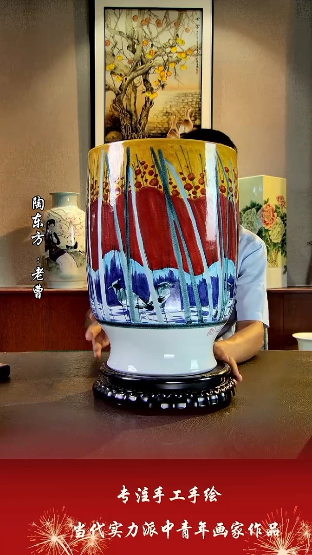 摆件景德镇陶东方艺术作品花瓶摆件瓷板画