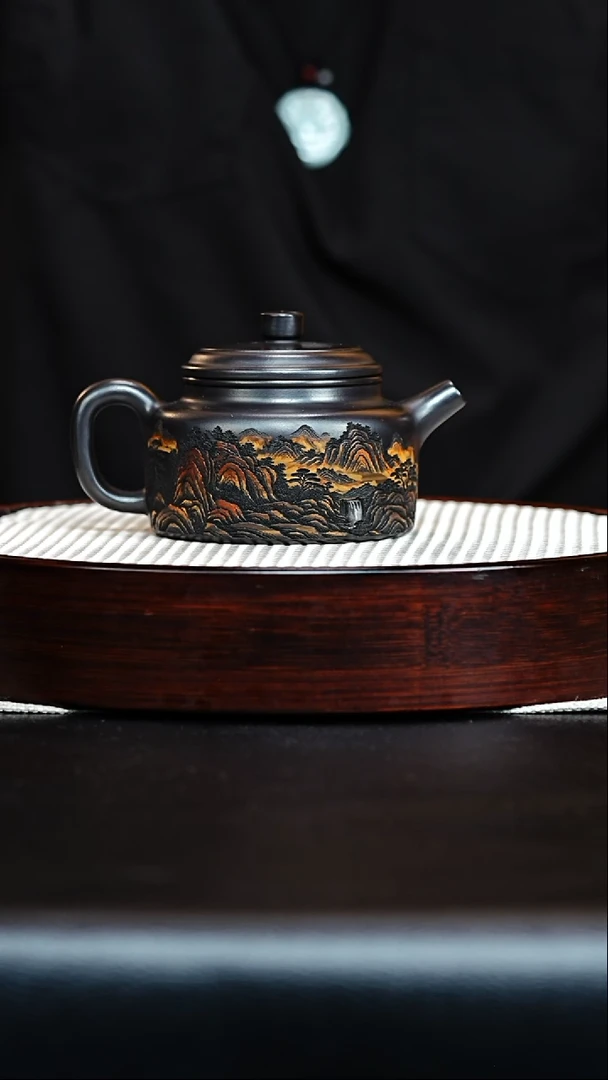 茶壶紫砂宜兴紫砂 德钟 石黄（彩陶刻）曹莹莹h452