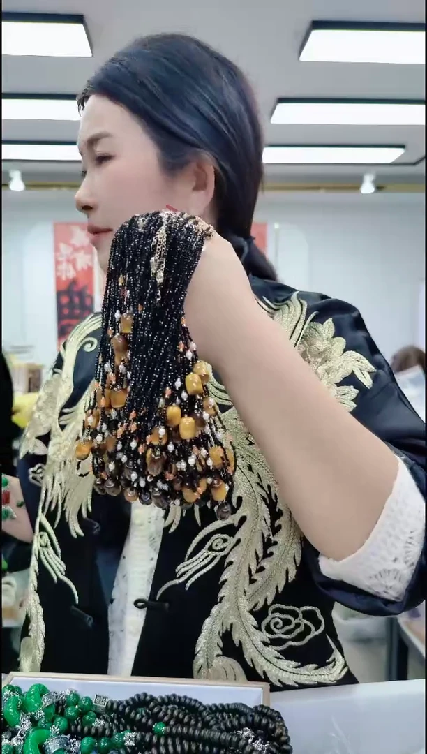 【闪购商品】玛瑙/玉髓颈饰合金0953 黄珠黑链子