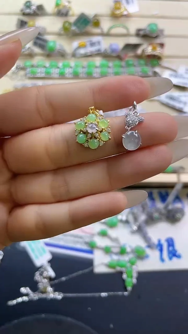 银S925镶嵌戒指翡翠翡翠 蛋面 银S925镶嵌