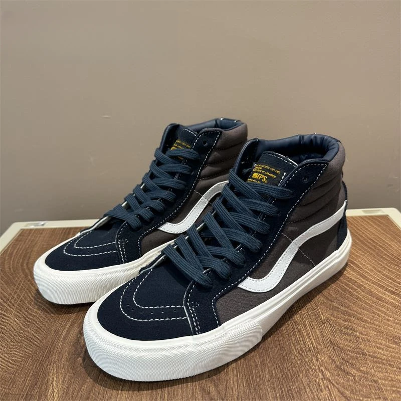 淳启秋季高筒透气潮流男鞋复古风藏青色帆布鞋百搭日系休闲鞋