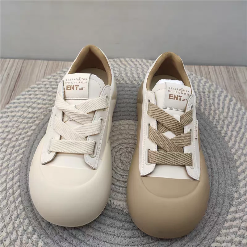 商场同款真皮小白鞋2024春季新款百搭透气休闲大头娃娃学生女板鞋