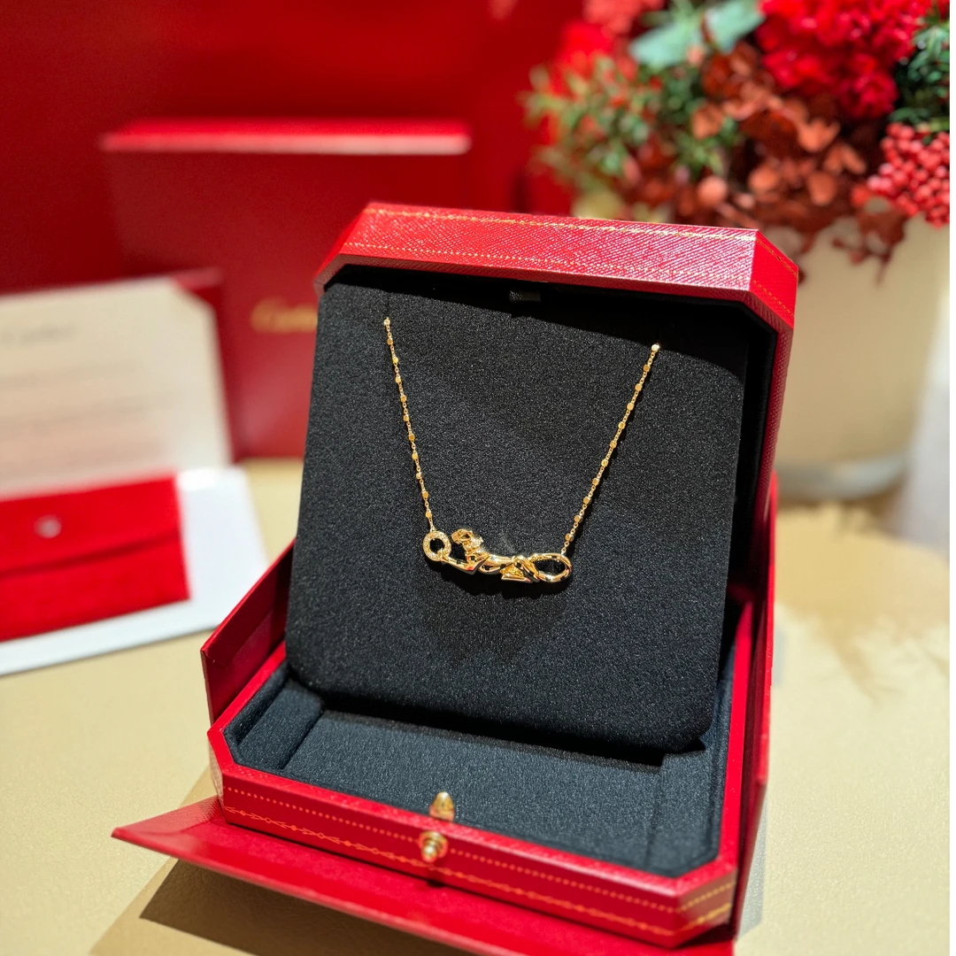 未使用 Cartier/卡地亚 小花柳 猎豹镶钻 项链18k玫瑰金24年全套