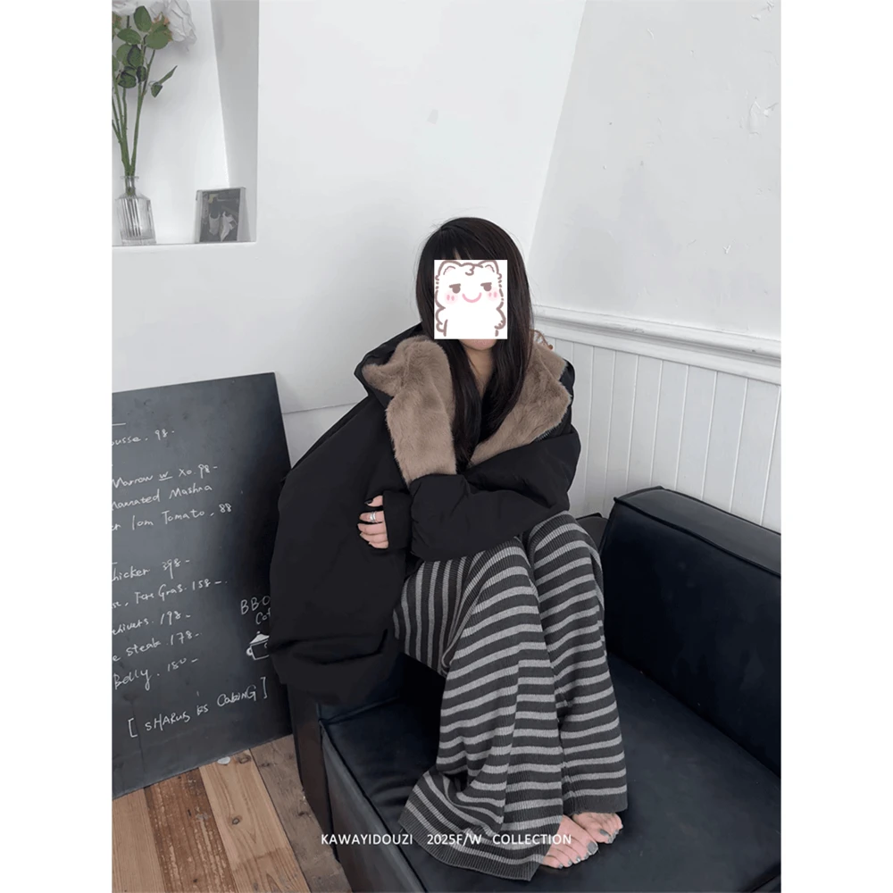 FANGWANG冬季美式cleanfit重磅洗水棉服外套女加绒加厚座山雕棉衣