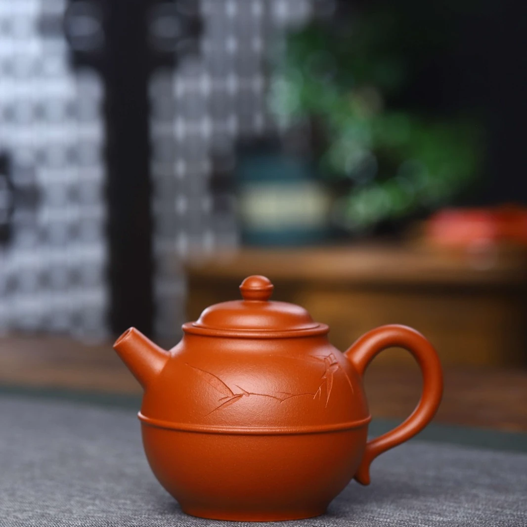 【半手工】国工 李老师 高带线圆 朱泥 200cc 紫砂壶 手工壶