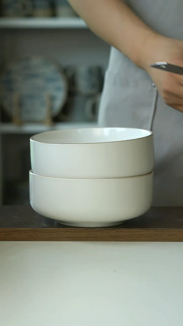 微瑕2只雾白直身沙拉碗15cm@4-2@