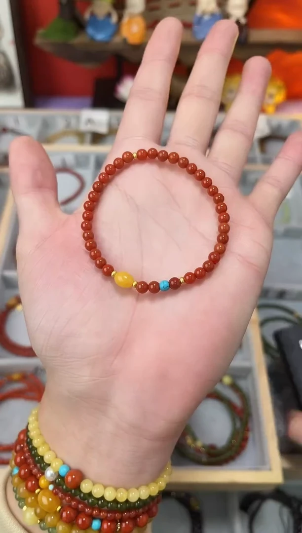 【闪购商品】南红玛瑙手串未镶嵌0.4南红单圈蜜蜡QF-A233